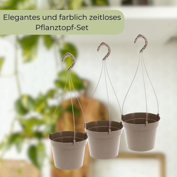 3 x Blumenampel Hängeampel Blumen Outdoor innen außen Pflanzenhänger Kunststoff Modern Hängeblumentopf Pflanztopf Set Aufhängung
