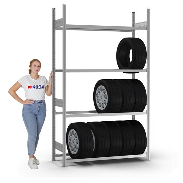 PROREGAL Reifenregal Stecksystem T-Profil Grundregal HxBxT 250 x 150 x 40 cm 4 Ebenen Fachlast 150 kg Verzinkt
