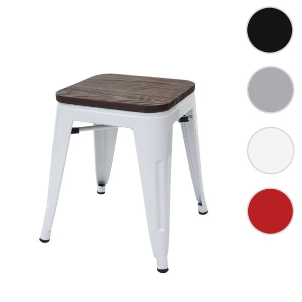 Hocker mit Holzplatte und Metallgestell