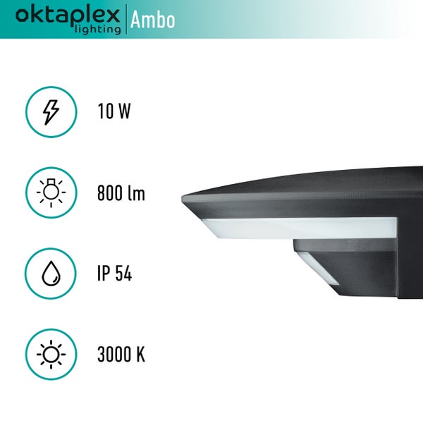 Außenlampe mit Bewegungsmelder 10W 800lm 3000K Warmweiß IP54 Anthrazit Außenleuchte 230V Wandlampe Downlight