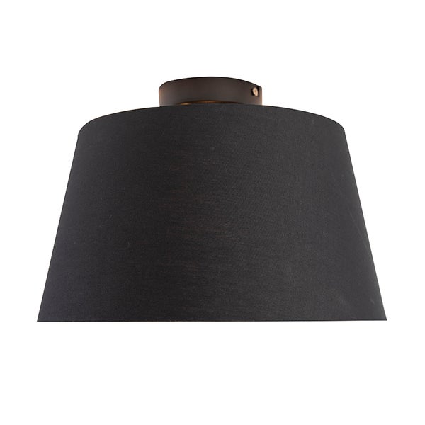 Deckenleuchte mit schwarzem konischem Stoffschirm und Metallsockel
