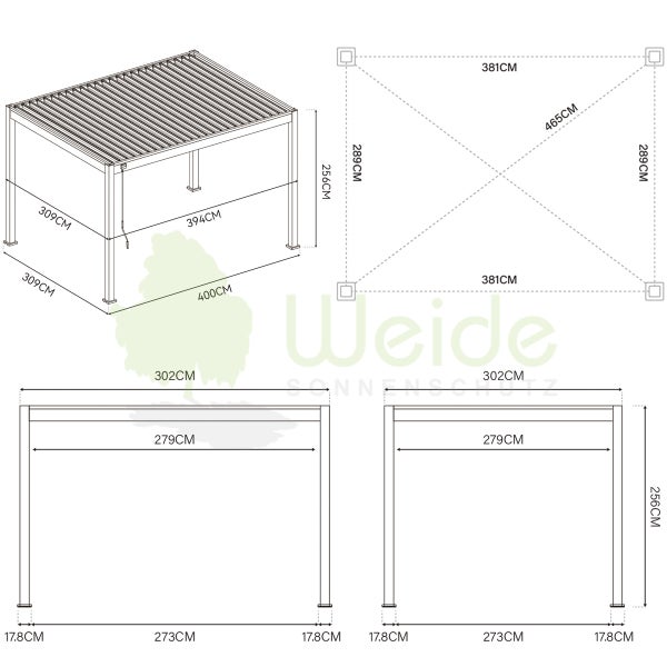 Weide Elektrische Deluxe Aluminium Pergola 3 x 4 M mit LED