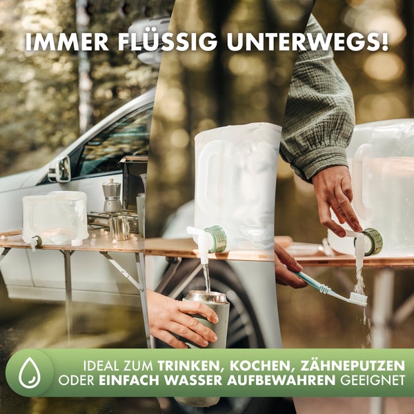 NATURBUMMLER ® 4er-Set 10l Wasserkanister Faltbar Outdoor [Co2-Neutral] inkl. Stabiler Griff + Trinkaufsatz – Auslaufsicher & Robust – Trinkwasserkanister Wassertank Wasserbehälter Kanister Wasser
