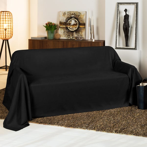 Beautissu Romantica Tagesdecke Wildleder Optik 210x280cm Schwarz