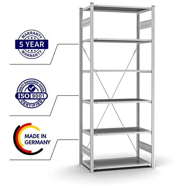 PROREGAL Profi Lagerregal Stecksystem T-Profil Grundregal HxBxT 250 x 100 x 50 cm Fachlast 125 kg Verzinkt