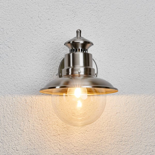 Lindby Edelstahl Wandlampe aussen, Aussenwandleuchte Laternenlook spritzwassergeschützt IP44 1x E27 max. 60W ohne Leuchtmittel Aussenleuchte