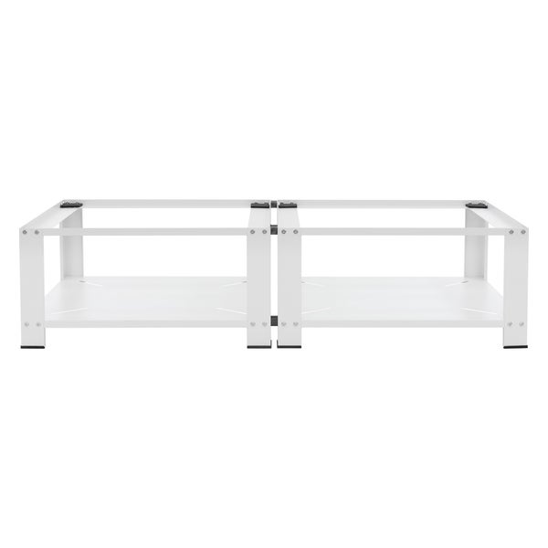 ML-Design Doppel Waschmaschinen Untergestell mit 2 Ablagen, Weiß, 128x54 cm, Stahl, 2x 150kg, Stabiler Waschmaschinensockel 2-Fach, 32cm hohes Podest, Erhöhung Unterbau Doppeluntergestell Doppelpodest