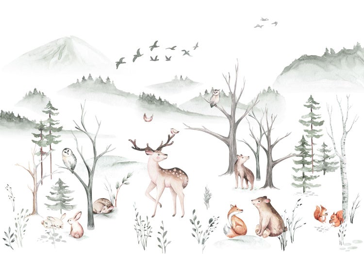 Illustration einer Waldlandschaft mit Tieren