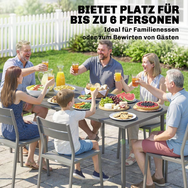 Ein Standbein mit integriertem Fußpad schützt den Boden vor Kratzern auf einer Steinterrasse.