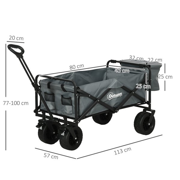 Outsunny Bollerwagen Faltbarer Transportwagen, Lastenwagen mit Kühltasche, Strandwagen mit ausziehbarem Griff, Gartenwagen bis 100 kg Belastbar, Oxford, Dunkelgrau