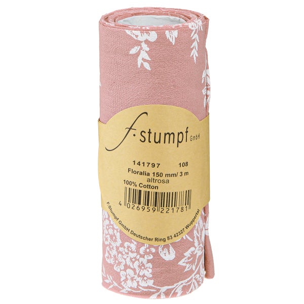 f.stumpf GmbH Stoffbordüre Floralia aus 100 Prozent Baumwolle mit Blumenmuster in Altrosa, 150 Millimeter mal 3 Meter.