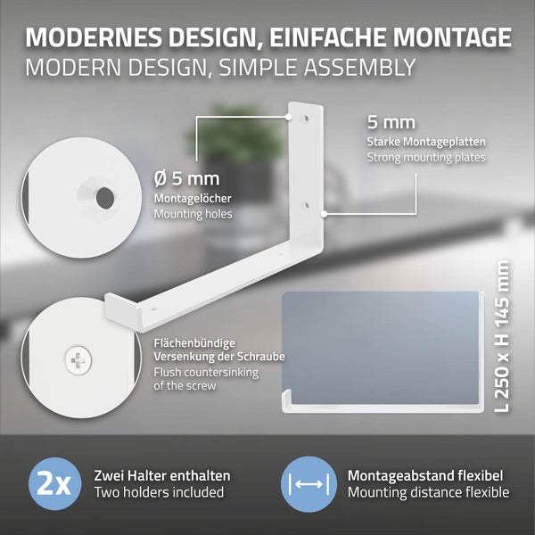 ML-Design 4 Stück Regalhalterung 25x4x14 cm, Weiß, aus Metall, 10 Zoll Regalhalterungen, Industrielle Regalwinkel, Regalträger für Wandmontage, 90 Grad Wandhalterung, L-Form Wandregal, inkl. Schrauben