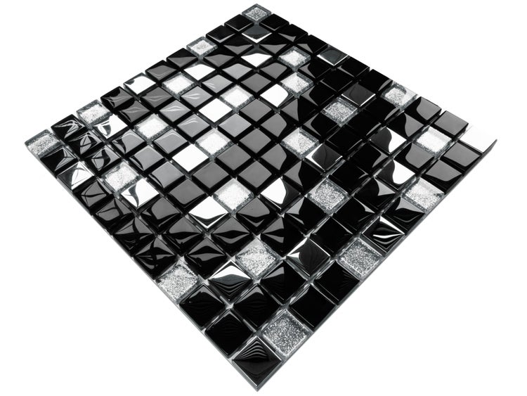 Glasmosaik auf Netz für Bad und Küche 30cm x 30cm  - Black Lake