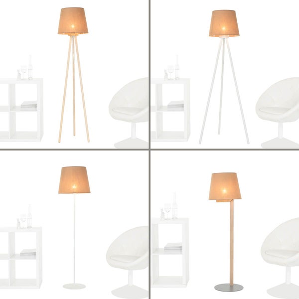Collage von Stehlampen mit Stoffschirm und verschiedenen Gestellen