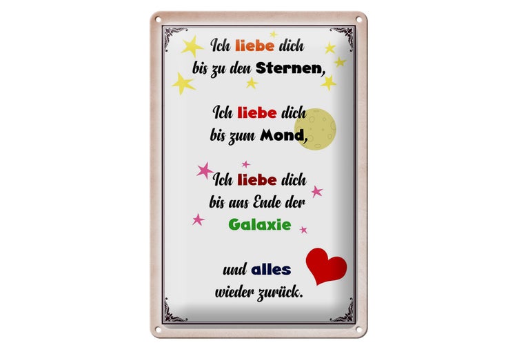 Blechschild Spruch 20x30cm ich liebe dich bis zu den Sternen