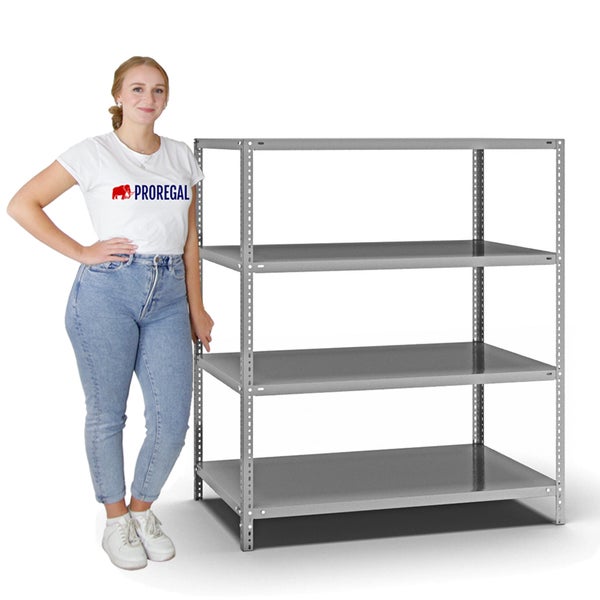 PROREGAL Fachbodenregal Schraubsystem Light-Duty Grundregal HxBxT 150 x 130 x 80 cm 4 Ebenen Fachlast 125 kg Beidseitig Nutzbar Verzinkt