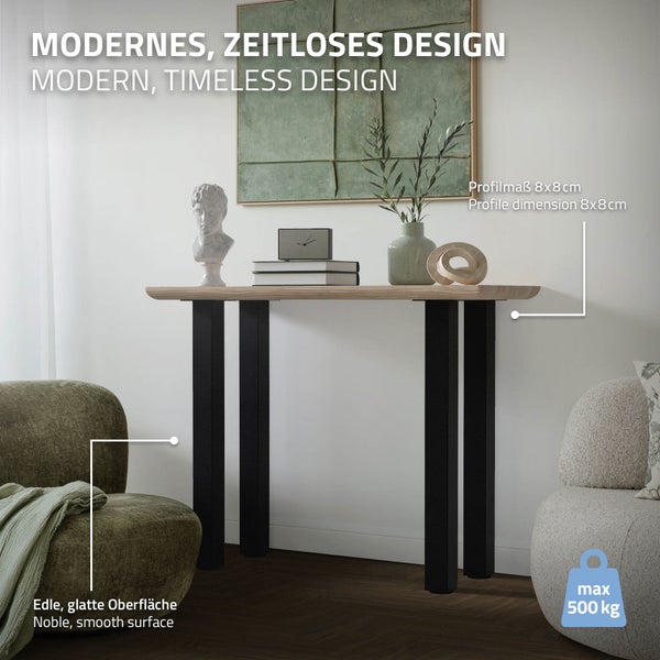 ML-Design 4er Set Tischbeine I-Design 90 cm, Schwarz glänzend, Stahl pulverbeschichtet, eckig, Profil 8x8 cm, Höhenverstellbare Möbelfüße 1-4cm, Möbelbeine für Konsolentisch Schreibtisch Arbeitstisch