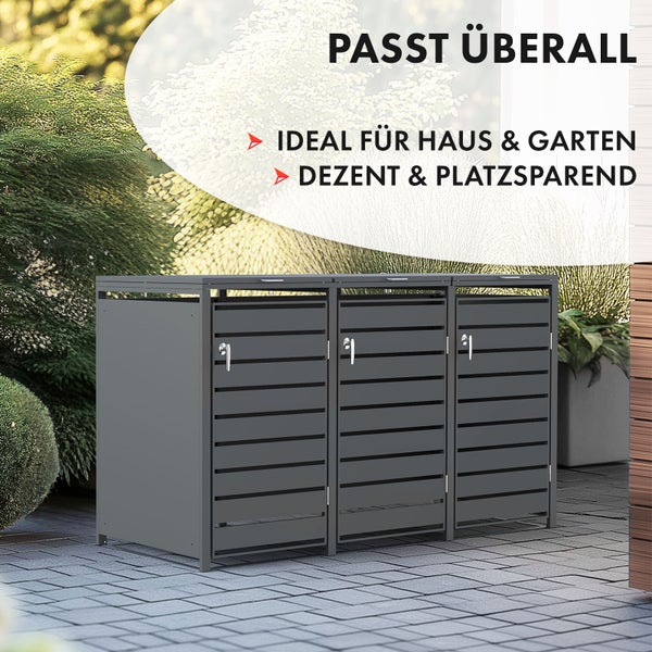 FLOORDIREKT Mülltonnenbox Magnus mit Edelstahlrahmen 198,5 x 80 x 116 cm - 3 Türen