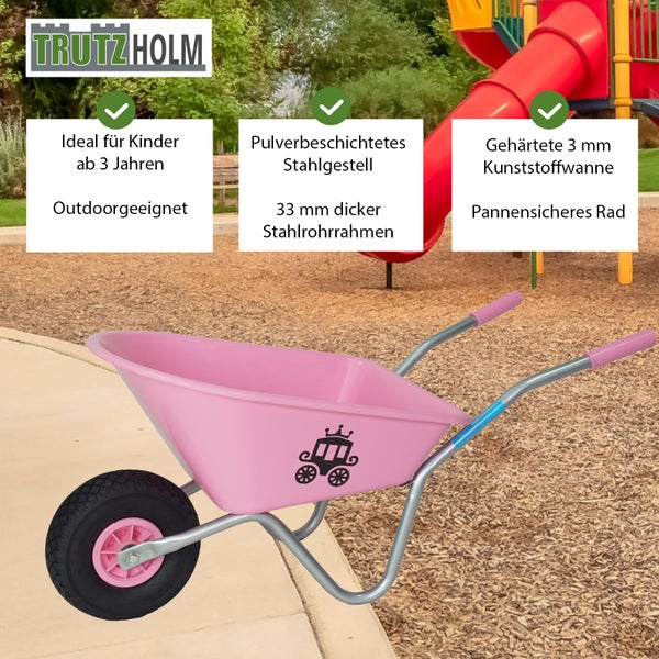 TrutzHolm Kinderschubkarre mit pulverbeschichtetem Stahlgestell und pannensicherem Rad