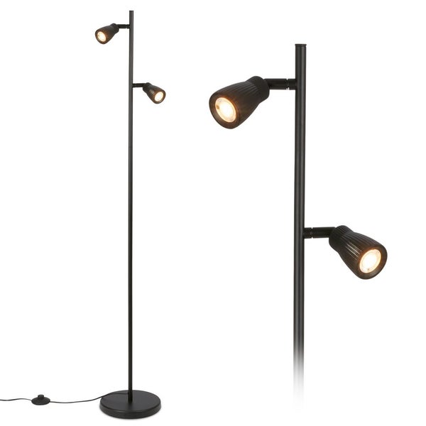 Moderne Stehlampe mit zwei verstellbaren Strahlern auf einem schlanken Stativ mit Standfuß und Fußschalter
