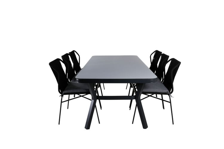 Virya Gartenset Tisch 100x200cm und 6 Stühle Julian schwarz, grau. 100 X 200 X 74 cm