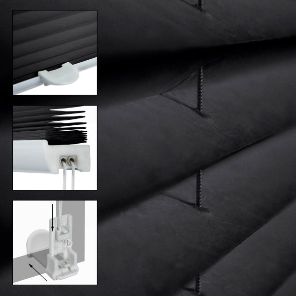 ECD Germany Plissee Klemmfix ohne Bohren 50x150 cm Schwarz Blickdicht Sonnen- und Sichtschutz Faltrollo Jalousie mit Klemmträger für Fenster & Tür EasyFix Plisseerollo Lichtdurchlässig Fensterrollo