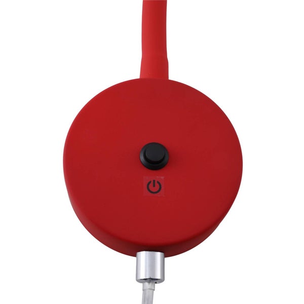 Detailansicht einer roten Lampe mit Ein- und Ausschaltknopf