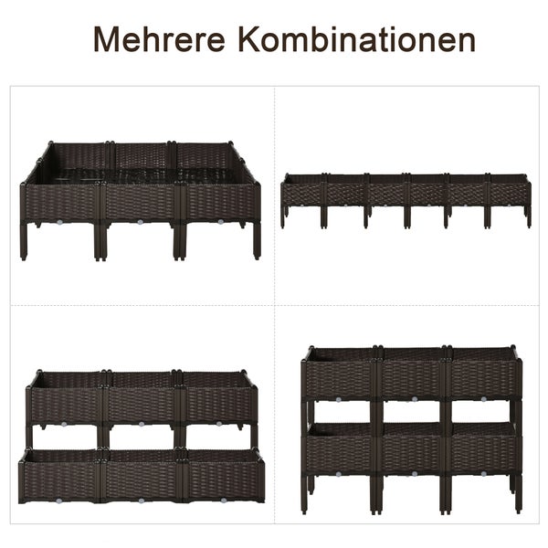 Outsunny Hochbeet, 6-teilig, Kunststoff-Kunststoff, braun