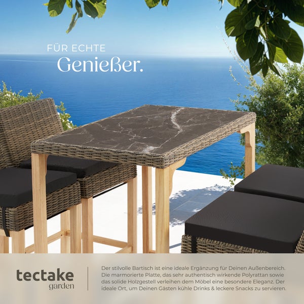 Rattan Bartisch tectake Kutina 96 x 65 x 100 cm mit Aluminium- und Holzgestell natur