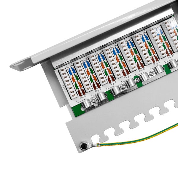 ProfiPatch Patchpanel Patchfeld Cat.6 19 Zoll 24-Port RJ45 geschirmt Rackeinbau 1HE grau