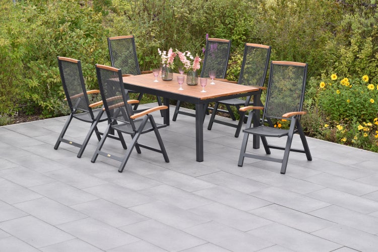 Tilos Gartenmöbelset 7tlg., Klappsessel, Ausziehtisch 180 (250) x 100 cm