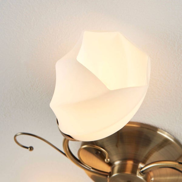 Lindby Deckenlampe romantisch, Deckenstrahler Glas Metall altmessing Landhaus 3x E14 ohne Leuchtmittel Deckenleuchte Küche Wohnzimmer Esszimmer