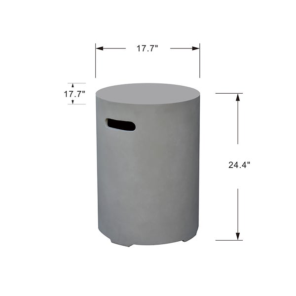 Graue zylindrische Gasflaschenverkleidung aus Faserbeton mit 17.7 Zoll Durchmesser und 24.4 Zoll Höhe.