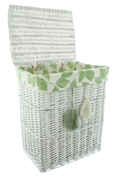 FRANK FLECHTWAREN | Korbset Blätter, 3tlg., Wäschekorb 47 x 35 x 55 cm, Füllkörbe 34 x 25 x 15 cm, 40 x 31 x 17 cm, WEIDE, TEXTIL, KUNSTLEDER,