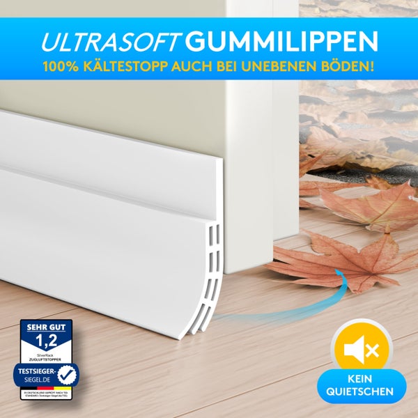 SilverRack Zugluftstopper für Türen Weiß [1 x 1m] - Zuschneidbare Türdichtung selbstklebend - Türdichtung unten - Gummilippe Tür Dichtung Zugluft - Tür Windschutz, Schallschutz & Kälteschutz