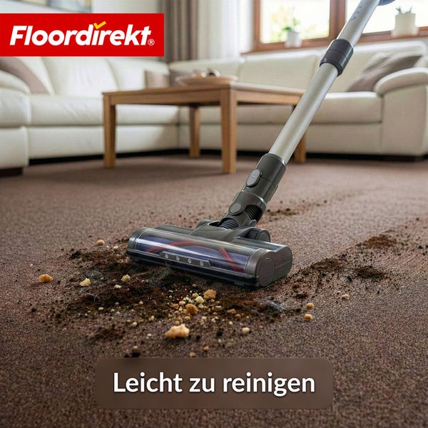 Staubsauger reinigt einen Teppich im Wohnzimmer