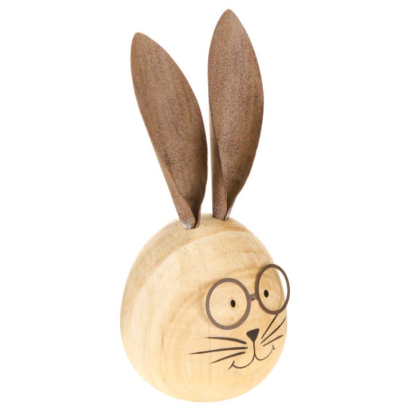 Dekorativer Osterhase mit Brille, aus Holz und Metall