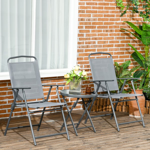 Outsunny Sitzgruppe 3tlg., Klappbares Balkonmöbel-Set inkl. 1 Tisch, 2 Stühlen, 50L x 50B x 72H cm, Mesh, Hellgrau
