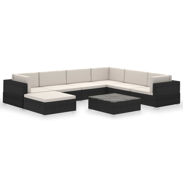 8-tlg. Garten-Lounge-Set mit Auflagen Poly Rattan Schwarz