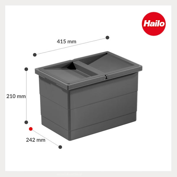 Hailo Einbauabfalleimer Ersatzbehälter mit Deckel, Maße 415 x 242 x 210 Millimeter.