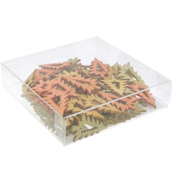 Dekorative Holzstreuteile in Baumform in einer transparenten Box