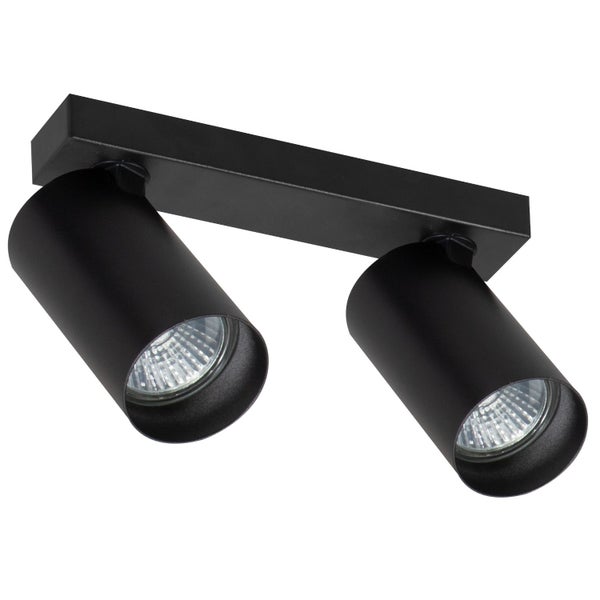 Zweiflammiger LED Deckenstrahler aus Metall mit drehbaren und schwenkbaren Leuchtenköpfen für eine gezielte Beleuchtung.