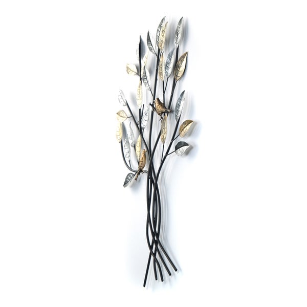 Wanddeko Baum mit Vögeln 76x50 cm, Metall silber-gold