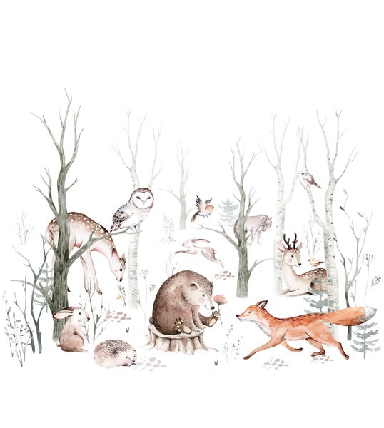 Illustration von Waldtieren in einer winterlichen Waldlandschaft