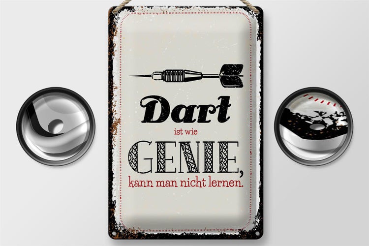 Blechschild Spruch Dart Genie kann man nicht lernen 20x30cm