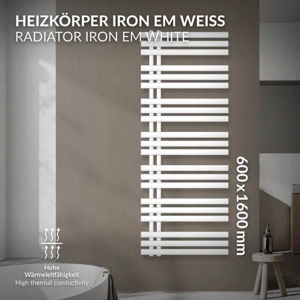 ECD Germany Iron EM Design Badheizkörper - 600 x 1600 mm - Weiß - Designheizkörper Paneelheizkörper Heizkörper Handtuchwärmer Handtuchtrockner Heizung Radiator