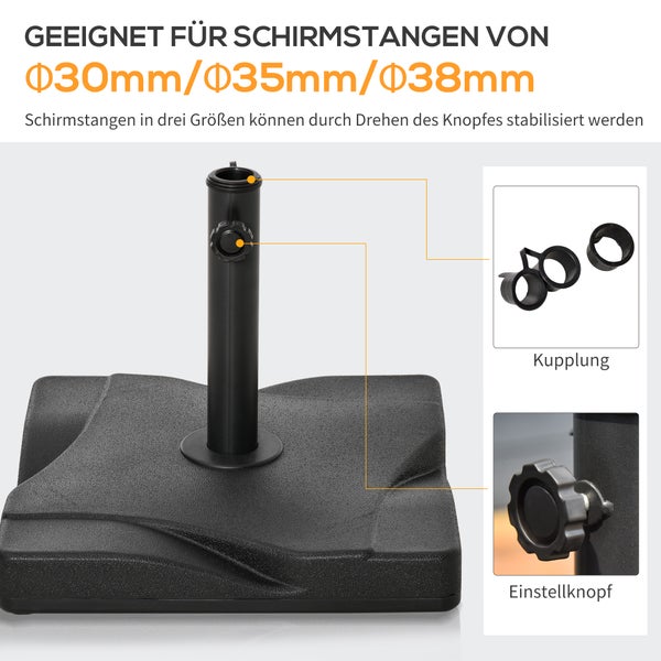 Outsunny Sonnenschirmständer 20 kg Schirmständer für Sonnenschirm Schirmstangen 32/38/48 mm Sonnenschirmfuß für Garten Terrasse Balkon Zement 41,5 x 41,5 Schwarz