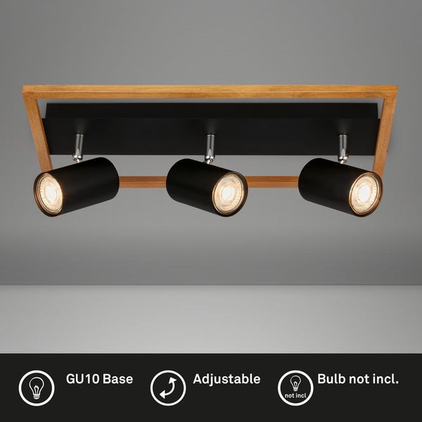 Spotlight, black, with wood, excl. 3xGU10/max. 9W