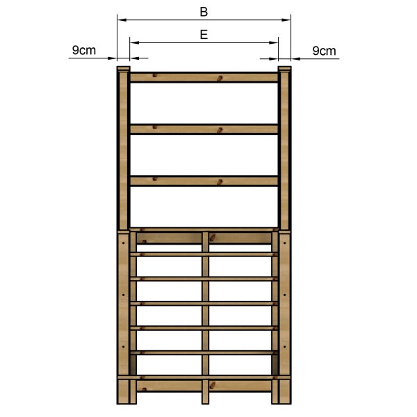 Abbildung eines Holzregals mit Maßangaben