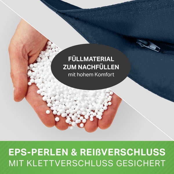 Green Bean 2er Set XXL Sitzsack inkl. Pouf fertig befüllt mit EPS-Perlen - Riesensitzsack 140x180 Lounge Sitz-Kissen Bean-Bag Chair  - Dunkelblau